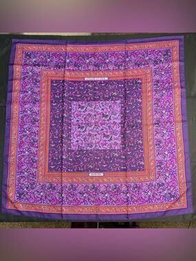 Hermes Silk Scarf Chasse En Inde Purple Orange India Hunter Tiger Elephant Horse